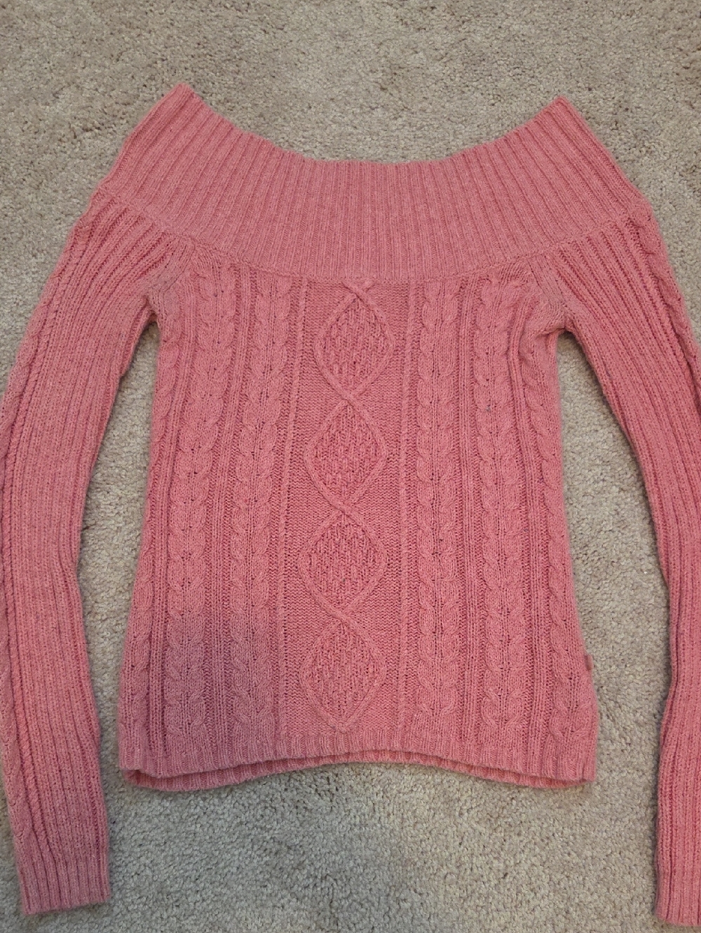 American Eagle Outfitters Pink Off-the-Shoulder Cable Knit Sweater